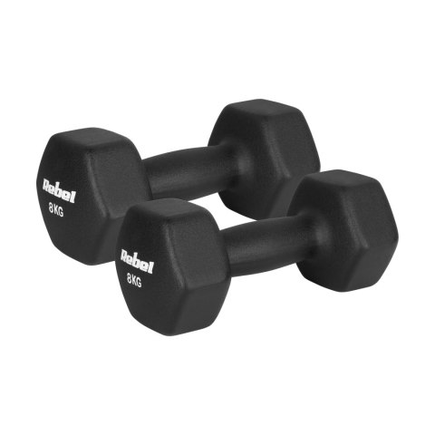 Hantelki żeliwne neoprenowe HEX 2x8kg, REBEL ACTIVE