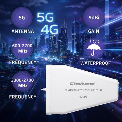 Qoltec Antena 4G 5G LTE | 9dBi | kierunkowa | zewnętrzna | SMA male | wodoodporna | 3m