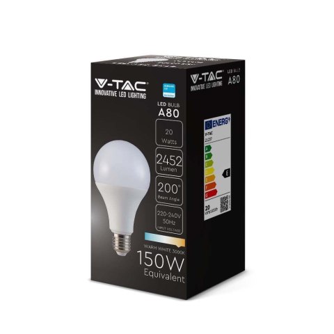 Żarówka LED V-TAC SAMSUNG CHIP 20W E27 A80 120Lm/W VT-233 6500K 2452lm 5 lat gwarancji