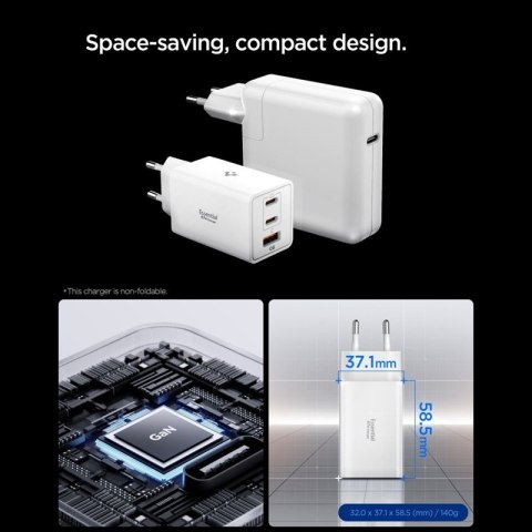 Spigen Essential EE673EU GaN Pro - Ładowarka sieciowa 2x USB-C + USB-A 67W (White)