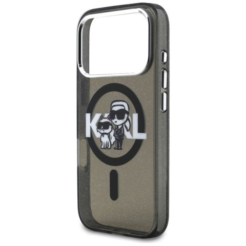 Karl Lagerfeld IML Glitter Karl & Choupette Sketch Logo MagSafe - Etui iPhone 17 Pro (czarny)