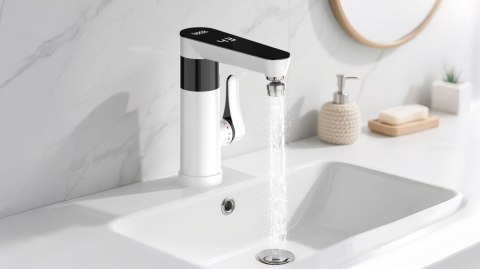 Przepływowy podgrzewacz wody - bateria stojąca biała