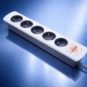 Qoltec Listwa zasilająca | 5 gniazd | 1.8m | Biało-szara| Quick switch