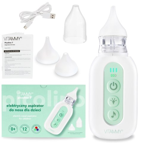 VITAMMY PICOLINO 7 Elektryczny aspirator do nosa dla dzieci, 2 końcówki, 3 tryby