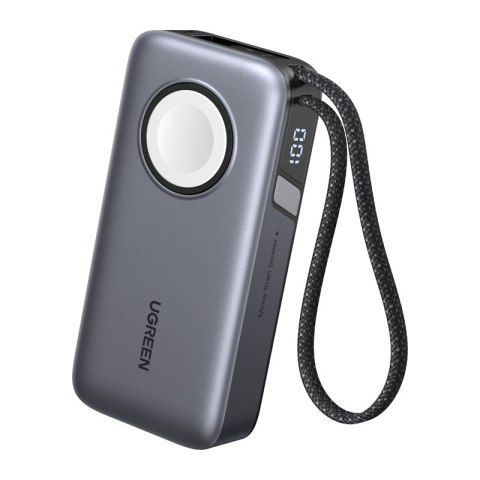 Powerbank UGREEN PB527 10000mAh 30W z kablem USB-C i ładowarką magnetyczną do Apple Watch (szary)