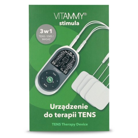VITAMMY STIMULA Elektrostymulator mięśni, terapia TENS EMS i masaż 3 w 1, 4 elektrody