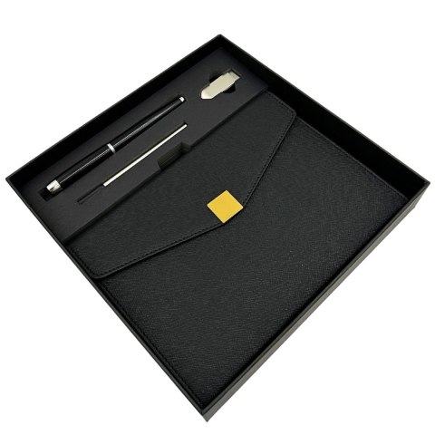 Elegancki Zestaw Prezentowy Premium - Notes A5 z Długopisem i Pendrive 16GB w Pudełku - Czarno-złoty - EE9