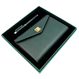 Elegancki Zestaw Upominkowy - Notes Skórzany z Długopisem w Pudełku Prezentowym - Premium - EE8