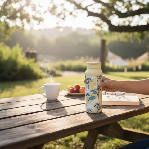 Quokka Echo - Butelka ze stali nierdzewnej 690 ml z silikonowym uchwytem (Magnolia)