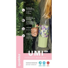 Quokka Umi - Kubek termiczny ze stali nierdzewnej 720 ml ze słomką i silikonową podstawką (Floral Coral)