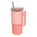 Quokka Umi - Kubek termiczny ze stali nierdzewnej 720 ml ze słomką i silikonową podstawką (Peachy Pink)
