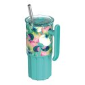 Quokka Umi - Kubek termiczny ze stali nierdzewnej 720 ml ze słomką i silikonową podstawką (Waterfall Garden)