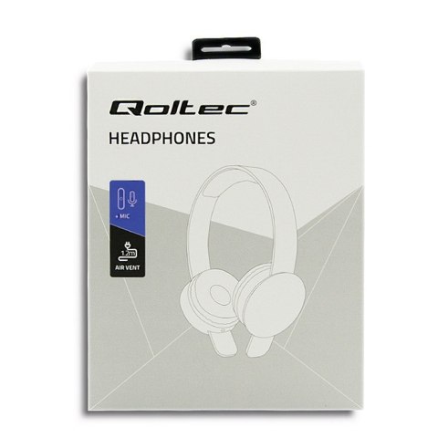 Qoltec Słuchawki nauszne z mikrofonem 3.5mm mini jack | Bass | 32Ω | 20-22 kHz | do komputera i rozmów | Czarne