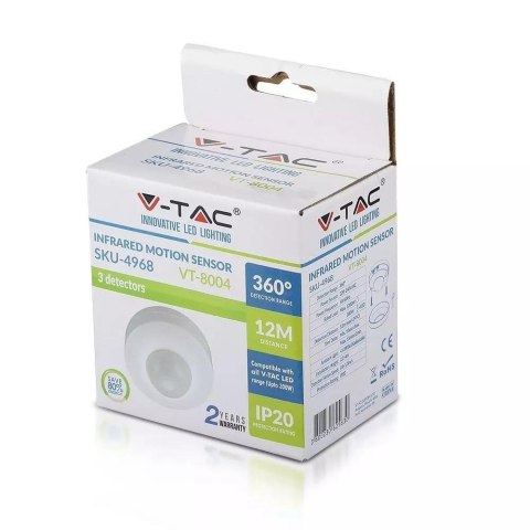 Czujnik ruchu 360st sufitowy na podczerwień biały V-TAC VT-8004