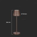 Lampka biurkowa nocna V-TAC 2W LED 38cm ładowanie ściemnianie IP54 brąz corten VT-7522 3000K 200lm