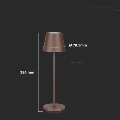 Lampka biurkowa nocna V-TAC 2W LED 38cm ładowanie ściemnianie IP54 brąz corten VT-7522 3000K 200lm