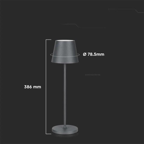 Lampka biurkowa nocna V-TAC 2W LED 38cm ładowanie ściemnianie IP54 szara VT-7522 3000K 200lm