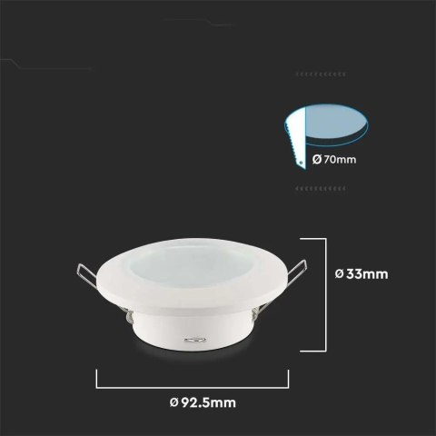 Oczko V-TAC GU10 wpuszczane okrągłe szczelne z szybą IP44 białe VT-981 3 lata gwarancji