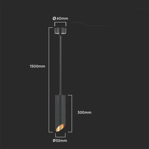 Oprawa zwieszana V-TAC GU10 GU10 czarny+złoty 55x300mm VT-975-300 3 lata gwarancji