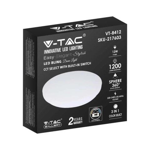 Plafon V-TAC 12W mleczny zmiana koloru CCT fi.255 VT-8412 3000K-6400K 1200lm