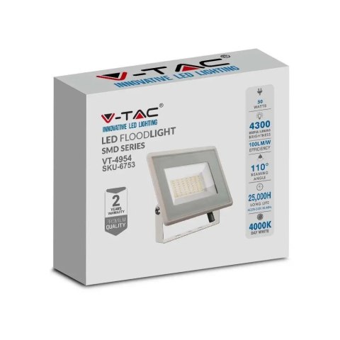 Projektor LED V-TAC 50W SMD F-class biały VT-4954 6500K 4300lm