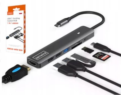 HUB ADAPTER USB-C 7w1 HDMI 4K USB 3.0 SD PD Zenwire BS-HC703