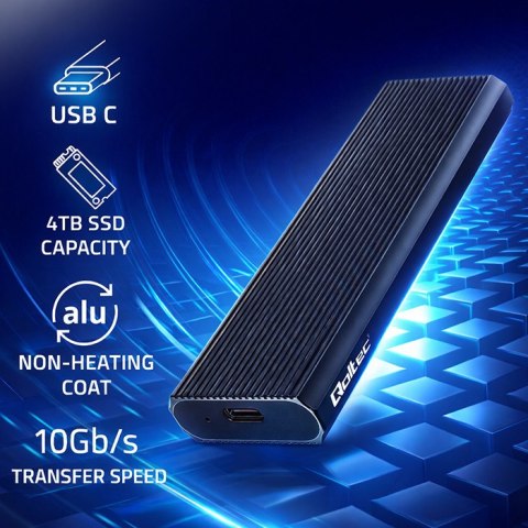 Qoltec Aluminiowa Obudowa | Kieszeń na dysk M.2 SSD | NVMe | PCIe | USB-A | USB-C 3.1 Gen. 2 | Super speed 10Gb/s | 4TB | Grafit