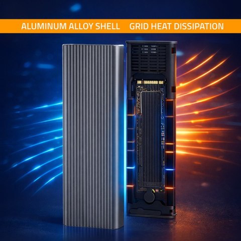 Qoltec Aluminiowa Obudowa | Kieszeń na dysk M.2 SSD | NVMe | PCIe | USB-A | USB-C 3.1 Gen. 2 | Super speed 10Gb/s | 4TB | Grafit