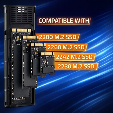 Qoltec Aluminiowa Obudowa | Kieszeń na dysk M.2 SSD | NVMe | PCIe | USB-A | USB-C 3.1 Gen. 2 | Super speed 10Gb/s | 4TB | Grafit