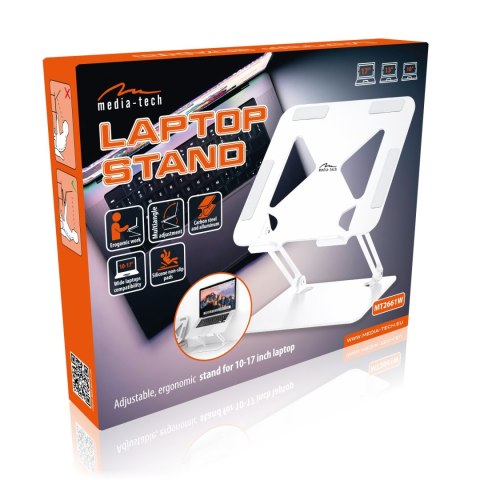 LAPTOP STAND (biały) - Regulowana, ergonomiczna podstawka pod laptopa 10-17 cali. Masywna, stalowa konstrukcja połączona z antyp