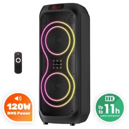 POWER AUDIO MAX - Duży głośnik Bluetooth, 120W RMS/ 1400W PMPO, dwa głosniki 8