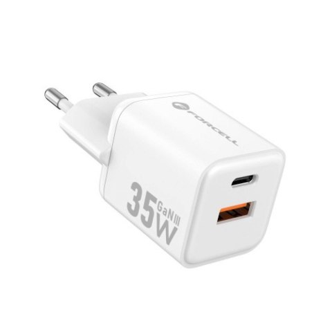 Ładowarka Sieciowa Forcell USBC + USBA 35W GaN III PD i QC 4.0 biała mini