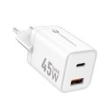 Ładowarka Sieciowa Forcell USBC + USBA 45W GaN III PD i QC 4.0 biała mini