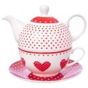Zestaw Dzbanek z Filiżanką do Herbaty Ziół Porcelanowy Serca ORION 3 el.