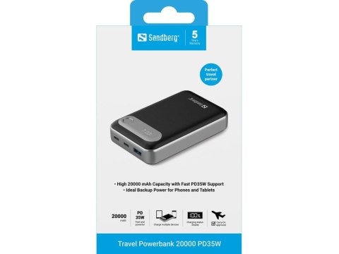 Sandberg 421-41 bank mocy Litowo-polimerowy (LiPo) 20000 mAh Czarny, Srebrny