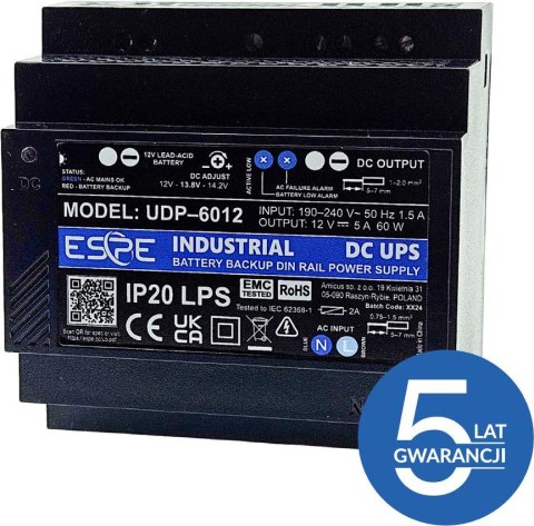 ZASILACZ IMPULSOWY BUFOROWY NA SZYNĘ DIN ESPE UDP-6012 12 V 60 W 5 A