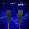 Qoltec Kabel zasilający IEC C13 | C14 | 3x0.75mm² | Czysta miedź Cu | 2m