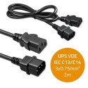 Qoltec Kabel zasilający IEC C13 | C14 | 3x0.75mm² | Czysta miedź Cu | 2m