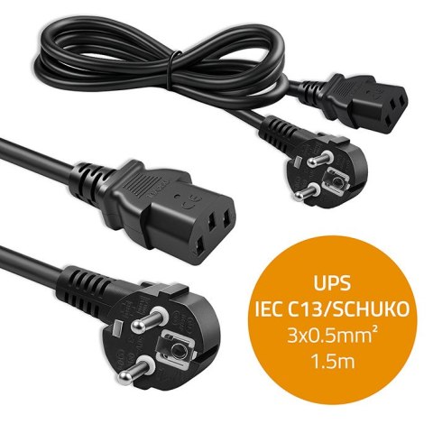 Qoltec Kabel zasilający | wtyczka kątowa SCHUKO CEE 7/7 (E/F) | IEC C13 | 3x0.5mm² | Czysta miedź Cu | 1.5m