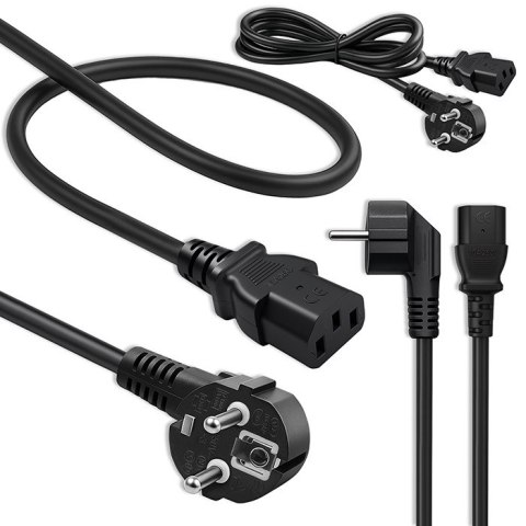 Qoltec Kabel zasilający | wtyczka kątowa SCHUKO CEE 7/7 (E/F) | IEC C13 | 3x0.5mm² | Czysta miedź Cu | 1.5m