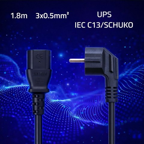 Qoltec Kabel zasilający | wtyczka kątowa SCHUKO CEE 7/7 (E/F) | IEC C13 | 3x0.5mm² | Czysta miedź Cu | 1.8m