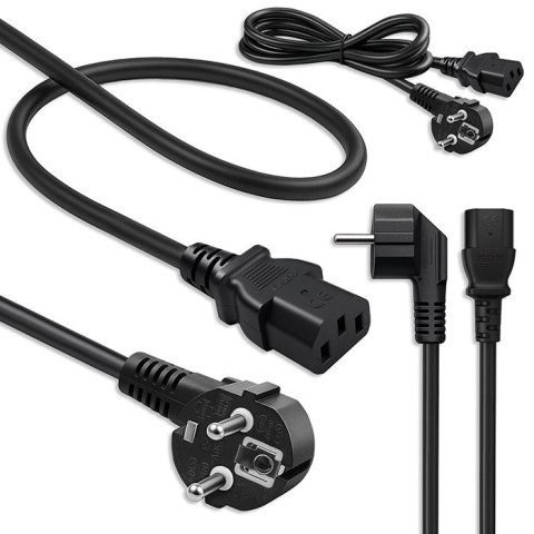 Qoltec Kabel zasilający | wtyczka kątowa SCHUKO CEE 7/7 (E/F) | IEC C13 | 3x0.5mm² | Czysta miedź Cu | 1.8m