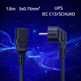 Qoltec Kabel zasilający | wtyczka kątowa SCHUKO CEE 7/7 (E/F) | IEC C13 | 3x0.75mm² | Czysta miedź Cu | 1.8m