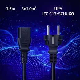 Qoltec Kabel zasilający SCHUKO CEE 7/7 (E/F) | IEC C13 | 3x1.00mm² | Czysta miedź Cu | 1.5m
