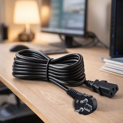 Qoltec Kabel zasilający | wtyczka kątowa SCHUKO CEE 7/7 (E/F) | IEC C13 | 3x1.00mm² | Czysta miedź Cu | 5m