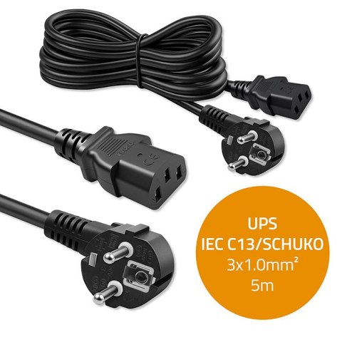 Qoltec Kabel zasilający | wtyczka kątowa SCHUKO CEE 7/7 (E/F) | IEC C13 | 3x1.00mm² | Czysta miedź Cu | 5m