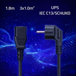 Qoltec Kabel zasilający | wtyczka kątowa SCHUKO CEE 7/7 (E/F) | IEC C13 | 3x1.0mm² | Czysta miedź Cu | 1.8m