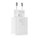 Ładowarka sieciowa BASEUS Compact Quick Charger 20W USB-A+USB-C (biała)