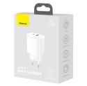 Ładowarka sieciowa BASEUS Compact Quick Charger 20W USB-A+USB-C (biała)