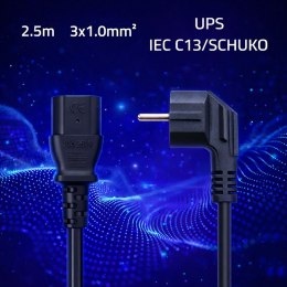 Qoltec Kabel zasilający | wtyczka kątowa SCHUKO CEE 7/7 (E/F) | IEC C13 | 3x1.00mm² | Czysta miedź Cu | 2.5m